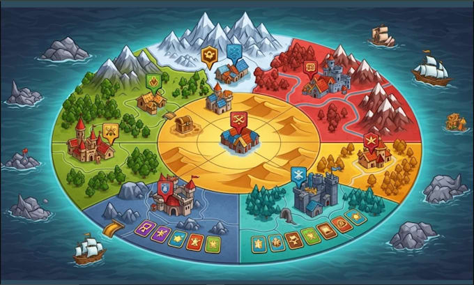 Design custom boardgame 2d map fantasy map boardgame illustration ...