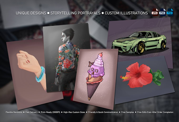 hand draw custom illustrations, 2d props, art and icons