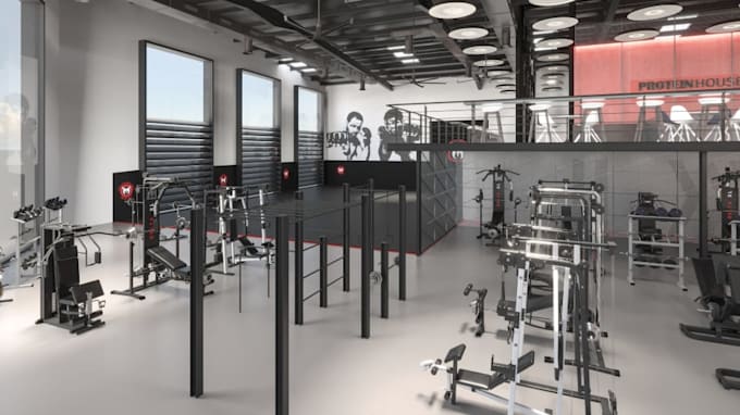 Visualize gym interior,fitness center,cgi commercial space,indoor sport ...