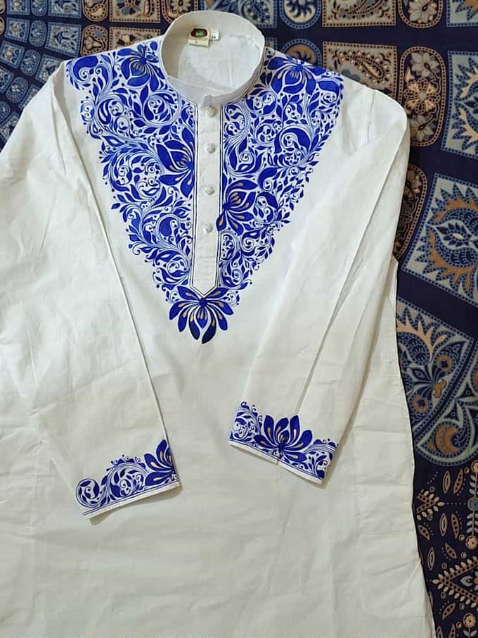 hand paint unique designs on men kurta with free shipping