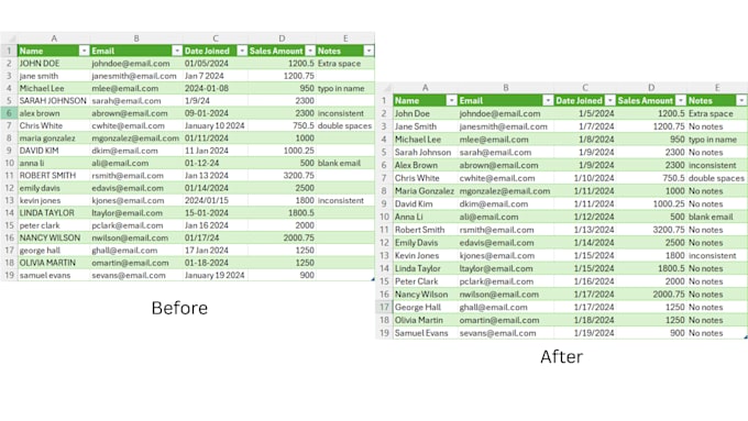 do data cleaning, standardization, and entry in excel or google sheets