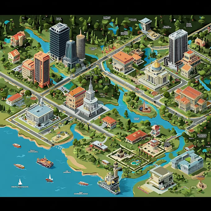 draw stunning isometric and vector map illustration