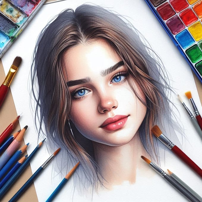 draw realistic hand drawn watercolor portrait