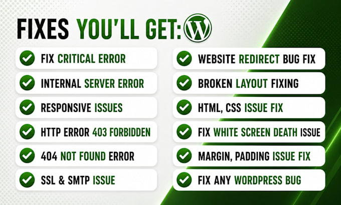 fix wordpress issues, wordpress bug fix, fix wordpress errors, woocommerce fix