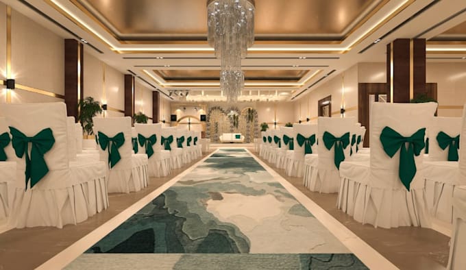 design wedding hall interior, 3d party space layout, render ballroom, banquet