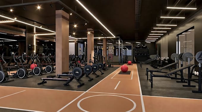 Restyle 3d gym house, gym interior rendering, fitness center,realistic ...