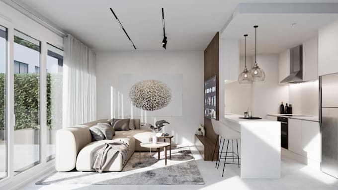 render 3d interior design,3d residential apartment, modern furniture,livingroom