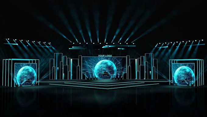 design 3d stage, podium, ballroom, event concert, stage lighting rendering