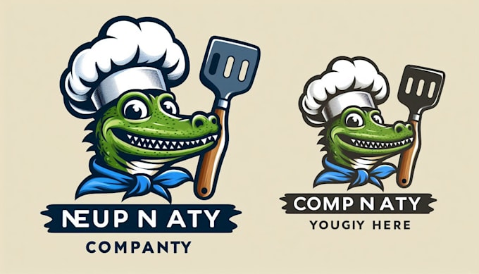 make smiling chef with alligator spatula logo  for your company