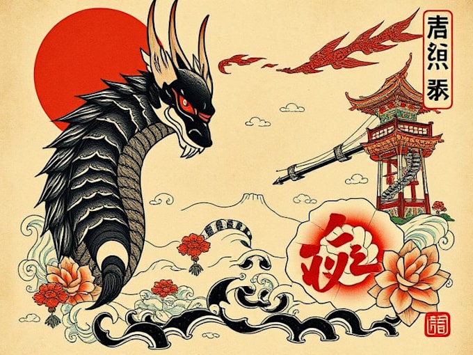create your japanese custom tattoo design and illustration