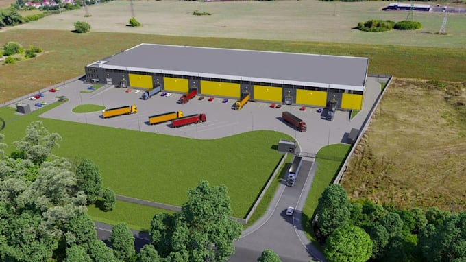model 3d logistics industry,distribution center render,transportation hubs, park