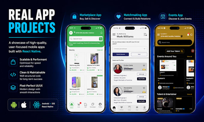 develop a react native mobile app for android and ios