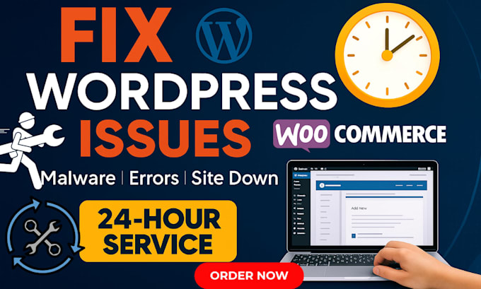 fix, solve, wordpress errors bugs site down issues clean malware urgently fast