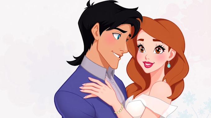 draw cartoon disney couple portrait
