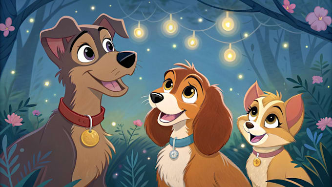 create disney pets portrait illustration in disney style