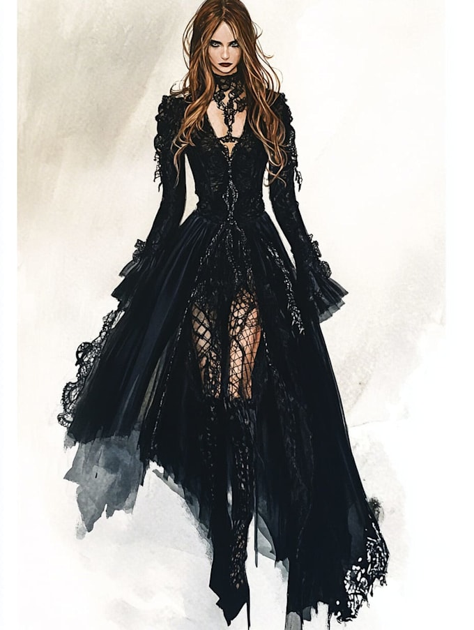 do a fashion illustration, sketch, portrait