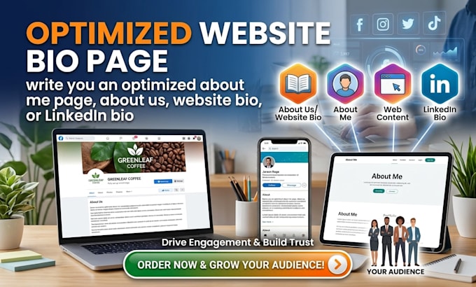 write you an optimized about me page, about us, website bio, or linkedin bio