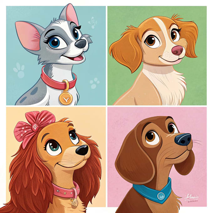 make disney pets portrait illustration in disney style