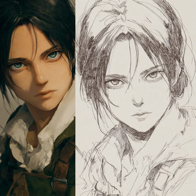make you anime couple art portrait