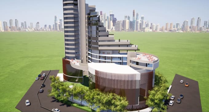 Remodel 3d beach high rise building, facade exterior, streetscape ...
