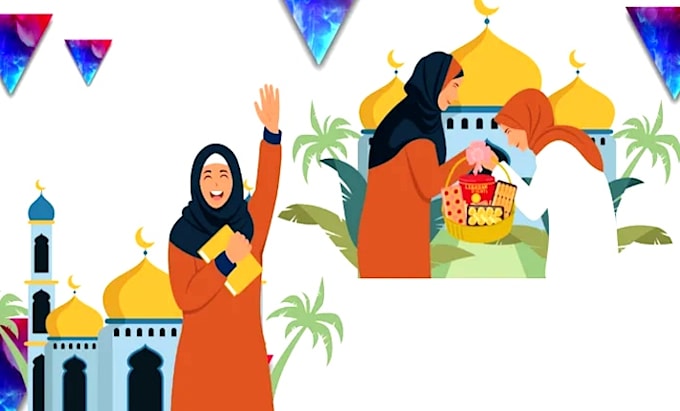 do islamic muslim illustration, flat islamic graphic for islamic children book