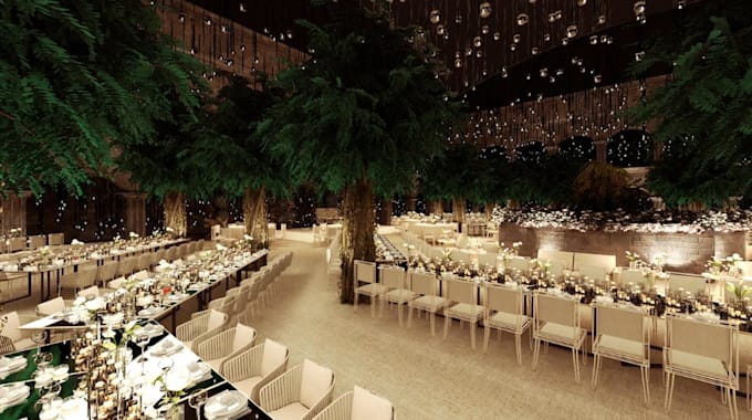 design 3d elegant event hall,outdoor wedding decoration,led lighting,cgi render