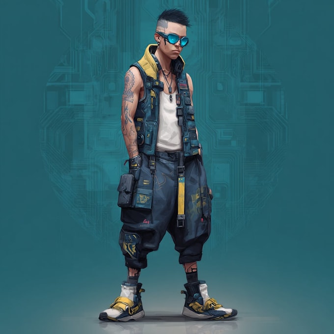 illustrate you as a cyberpunk style character