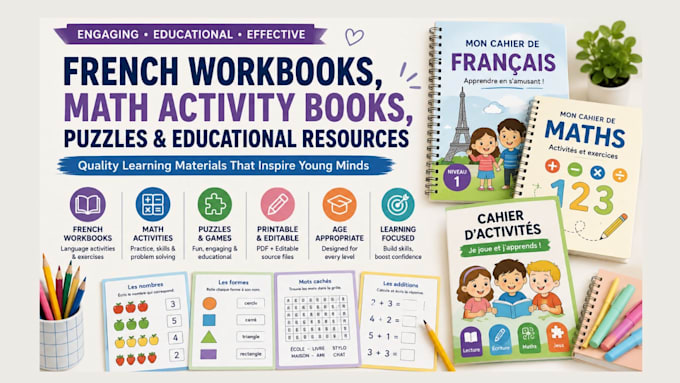 create french workbooks, maths activity books, puzzles and educational resources