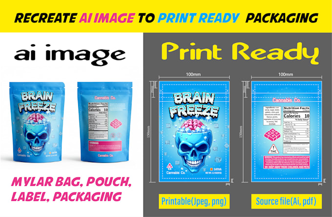 recreate ai image into print ready pouch packaging design