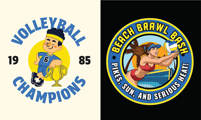 make vector cartoon volleyball champion mascot logo