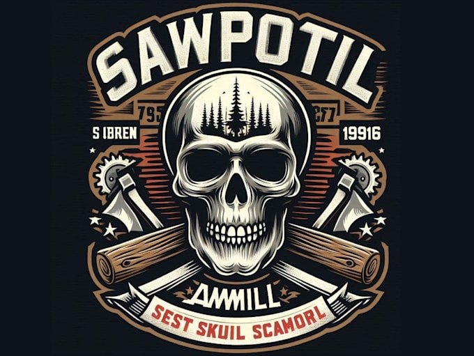 create retro custom skull sawmill logo