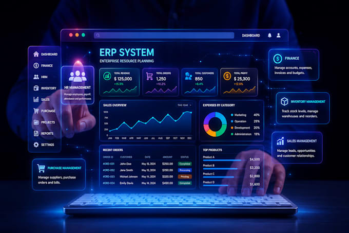 develop custom erp, CRM, saas and business management software
