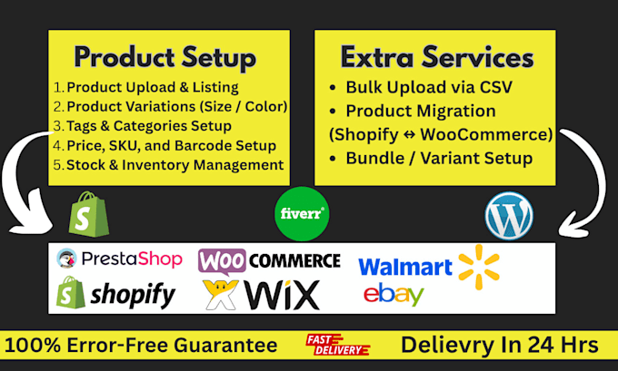 shopify product upload, listing, add products, and woocommerce upload