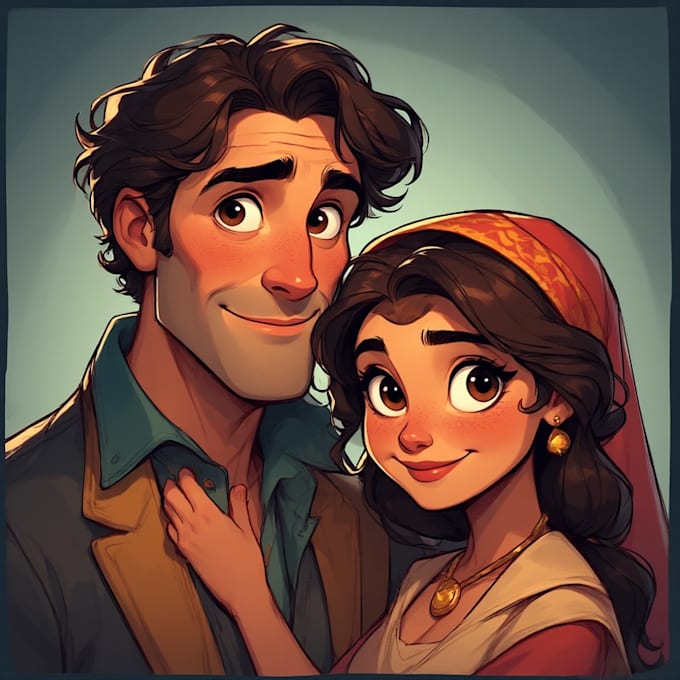 draw cartoon disney couple portrait