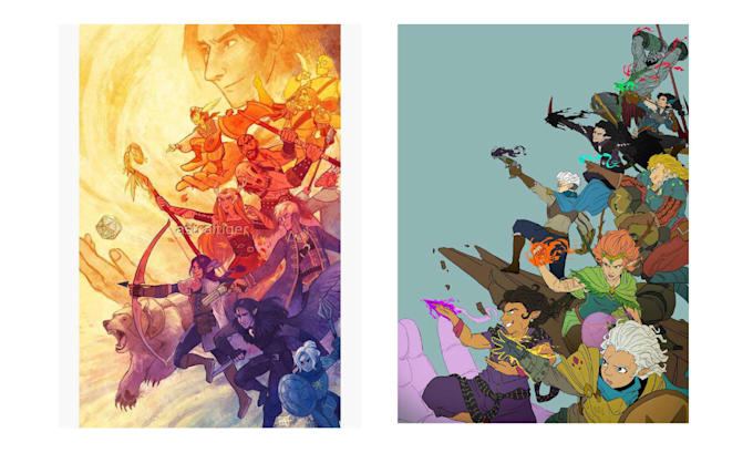 make dnd group party dnd character art, dnd party illustration