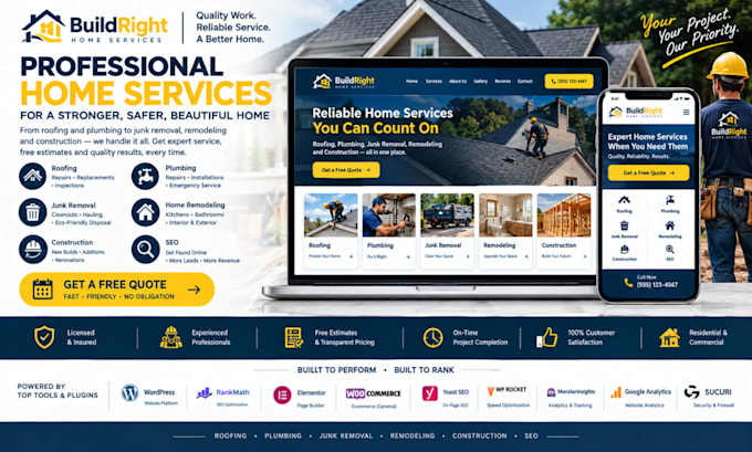 design roofing plumbing junk removal home remodeling construction websites SEO