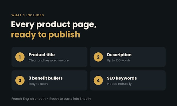 rewrite your shopify product pages in french or english