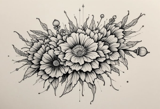 micro realistic linework and geometric style tattoo design