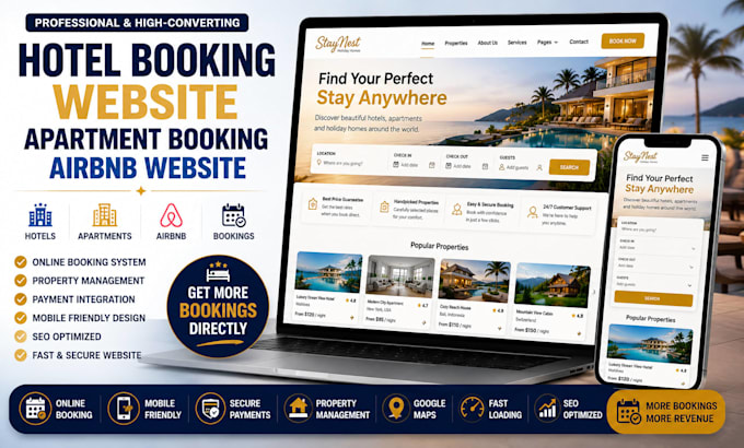 create hotel booking website apartment booking website airbnb website
