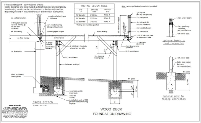 create professional 2d wood deck floor framing permit plans
