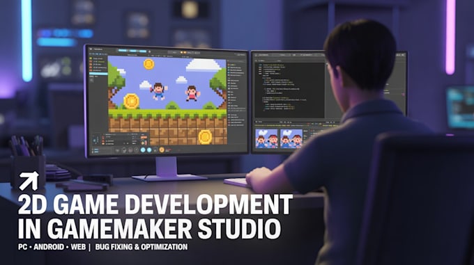develop 2d game in game maker studio for PC android or web and fix bugs