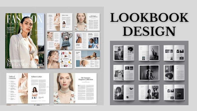 design fashion lookbook, brand guide, canva workbook, adobe indesign project