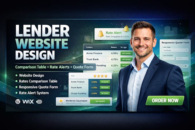 design lender website with comparison table rate alert and responsive quote form