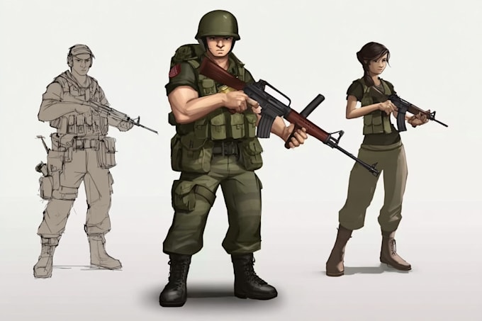 draw 2d game art military character design