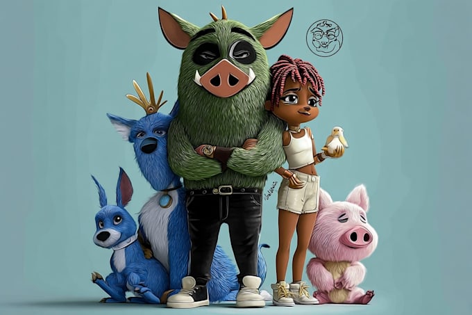 draw custom animal cartoon illustration