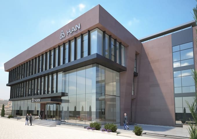 render 3d warehouse,industrial building facade,cgi parking area,exterior design