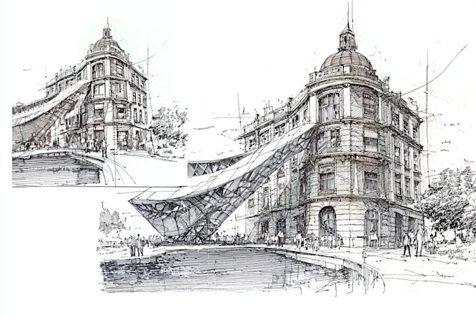 hand draw architecture and urban design sketches