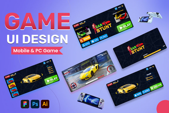 design unity game UI for PC, mobile, web, and desktop in figma