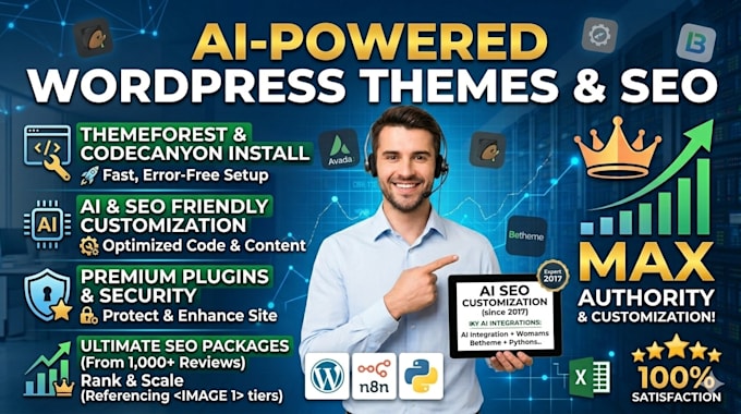 design and build wordpress website, install theme as a full stack developer