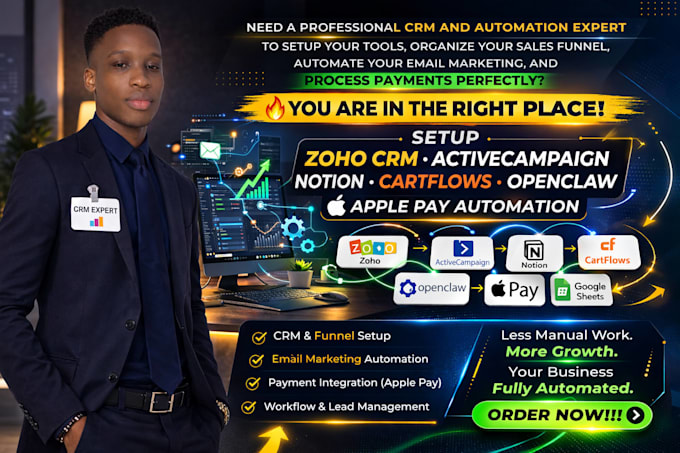 setup zoho CRM activecampaign notion cartflows openclaw apple pay automation